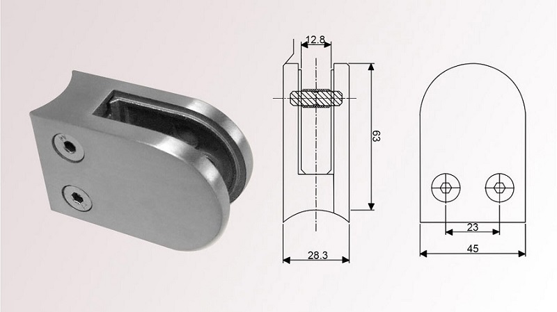 Pince à verre inox demi ronde pour garde-corps vitré 8-76 mm et 10 mm